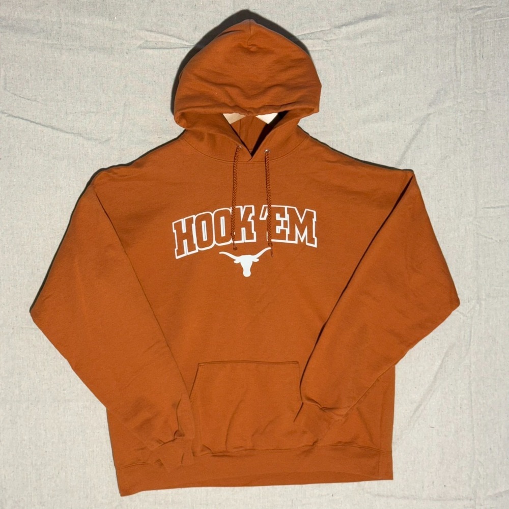 Texas Longhorns Hook Em Hoodie Mens XL Burnt Orange NCAA Football Pullover Hanes
